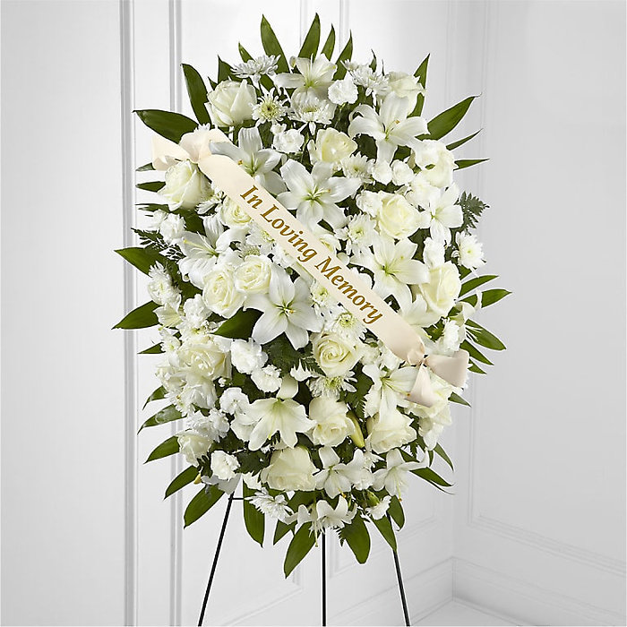 Exquisite Tribute Standing Spray with Memorial Ribbon